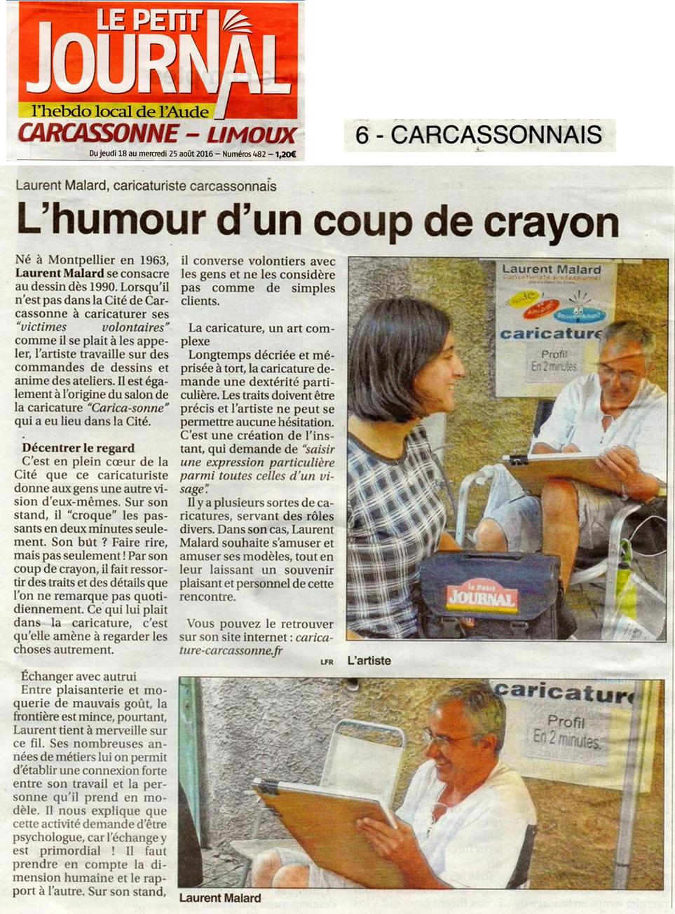 Le Petit Journal - Aude - Carcassonne - Limoux.
Jeudi 18 août 2016.